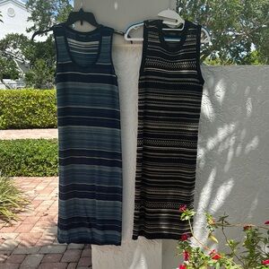 Ralph Lauren Blue  & Black Sheath Midi Dress Sleeveless Scoop Neck